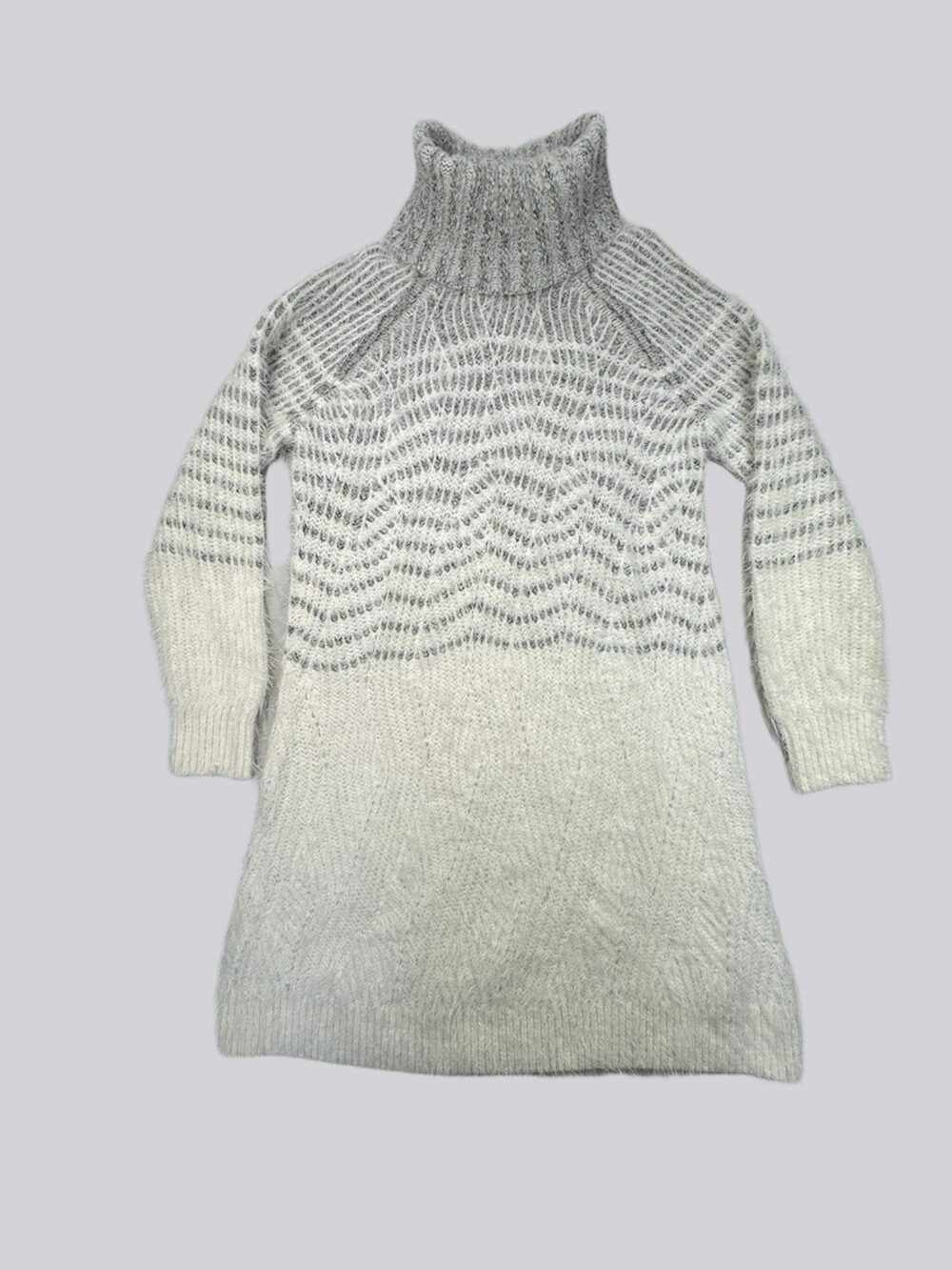 Nordic Minimalist Sleeping on Snow Chevron Turtleneck Sweater Dress L